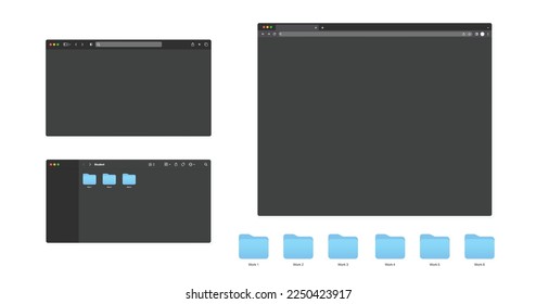 Web browser window template. Mockup of web site screen. Template of browser for laptop in black simple, flat design.