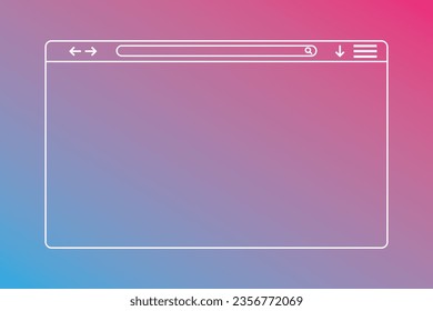 Web browser window. Website interface template. Outline browser social media style. Simple linear design web window mockup. Search bar with magnifying glass and arrows.