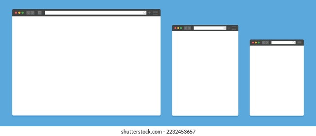 Web browser window white template. Sample frame design Internet page mockup. Vector.