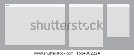 Web browser window white template. Sample frame design Internet page mockup. Blank screen web browser in flat design. Vector illustration