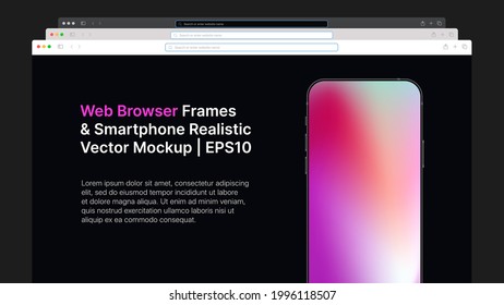 Web Browser Wireframe and Smartphone Realistic Gradient Vector Mockup. Horizontal Slide For Presentation. Vector illustration