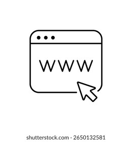 Webbrowser mit WWW-Symbol: Symbol für Internetzugang, Website-Navigation und Online-Verbindungsschnittstelle
