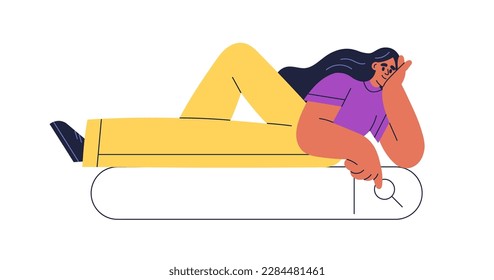 Web browsing with search engine, bar. Surfing internet, blank query in online browser. Woman finding information. SEO marketing concept. Flat vector illustration isolated on white background