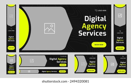 Web bundle digital agency services banner design, marketing agency web set banner template design, fully editable vector eps 10 file format