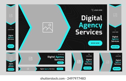 Diseño de Plantilla de Anuncio de servicios de agencia digital de Paquete de Web, diseño de Anuncio de conjunto, diseño de Anuncio de conjunto de Web de mercado digital, formato de archivo EPS 10 de Vector personalizable