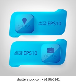 Web business horizontal banners in blue color with round squares and icons isolated vector illustration