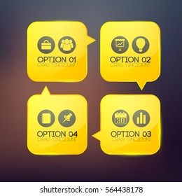 Web business infographic concept with four light glossy round squares and icons on blurred background vector illustration