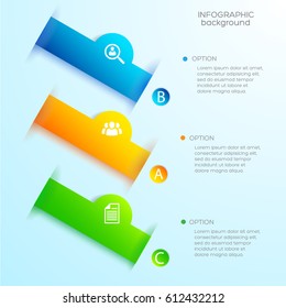 Web business infographic concept with text three colorful banners and icons on light background vector illustration