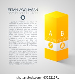 Web business infographic template with text 3d yellow square column two options and icons isolated vector illustration