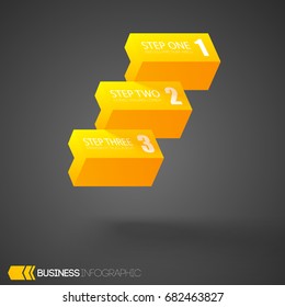 Web business infographic template with three light yellow horizontal blocks on dark background isolated vector illustration