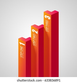 Web business infographics with light vertical straight bars and three steps on gray background isolated vector illustration
