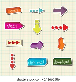 Web button and arrows vector stickers set