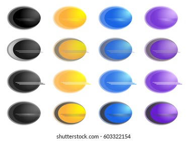 Web button badges, set of glossy vector icons for sport equipment web-page, multicolored menu symbols, sport navigation for shop online, www oval push buttons, sport website stuff, media collection.
