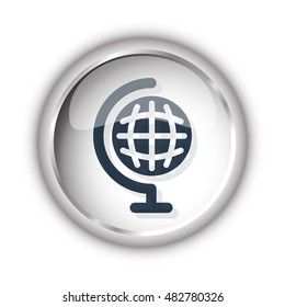 Web button with black Earth Globe icon on white background