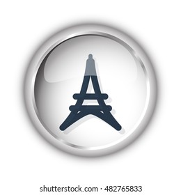 Web button with black Eiffel Tower icon on white background
