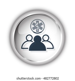 Web button with black Medical Team icon on white background