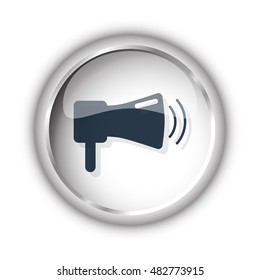 Web button with black Megaphone icon on white background