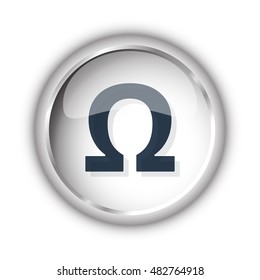 Web button with black Omega icon on white background