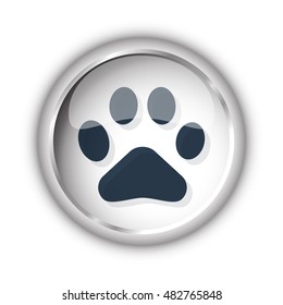 Web button with black Paw Print icon on white background