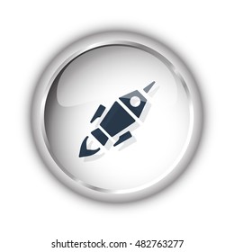 Web button with black Rocket Launch icon on white background