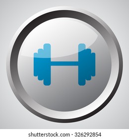Web button with blue Dumbbell icon 