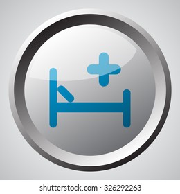 Web button with blue Hospital Bed icon 