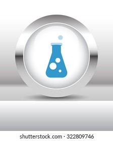 Web button with Conical Flask illustration on abstract table