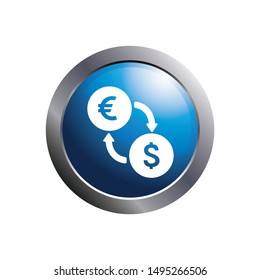Web button with currency exchange money icon.