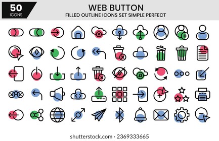 Conjunto de iconos de esquema rellenados por botón Web, colección miscelánea.
