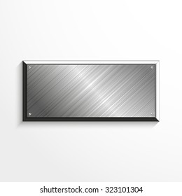 Web button in the form of a metal plate. Vector illustration.