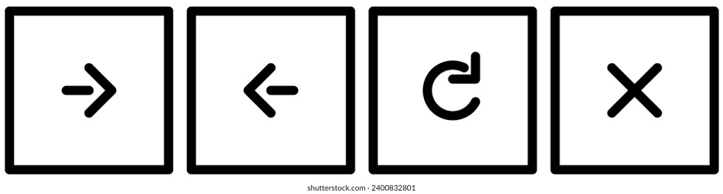 web button icon set, next page, previous page, reload or refresh button, and close or stop button