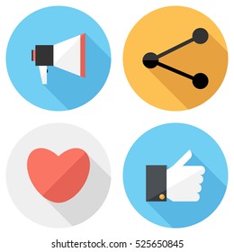 Web button icons . Flat design style modern vector illustration. Isolated on stylish color background. Flat long shadow icon. Elements in flat design.