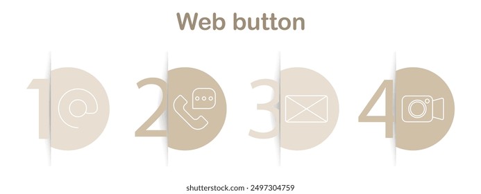 Web button icons set. At symbol, phone chat, email, video camera