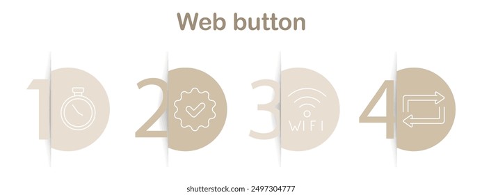 Web button icons set. Timer, checkmark, wifi, arrows