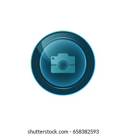 Web button photo camera on white background. Vector design. Can be used on website or technology devices.