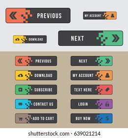 Web Button Pixel Style, Modern Push Button, Web Design