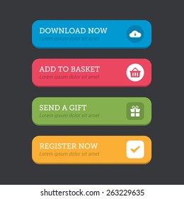 Web button set in four colours with icons.