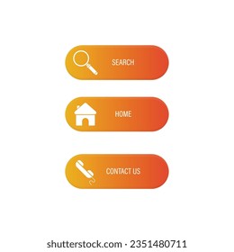 Web Button Set. Search, Home, Contact Us Button Icon Set Vector Design.