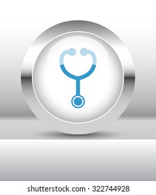 Web button with Stethoscope illustration on abstract table