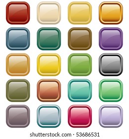Web buttons in 20 rounded square assorted colors. Isolated on white. Raster also available.