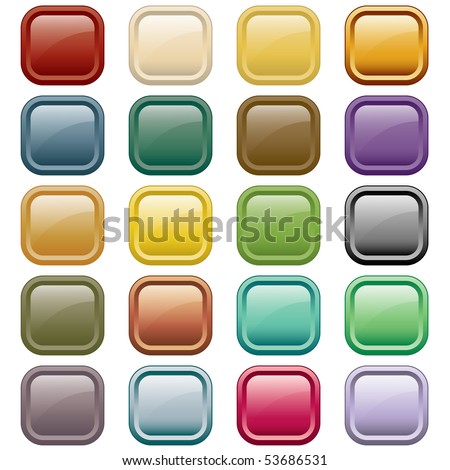 Web buttons in 20 rounded square assorted colors. Isolated on white. Raster also available.