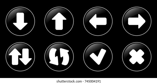 Web buttons arrows design black background vector set