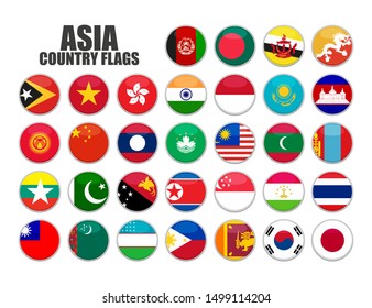 web buttons with asia country flags in flat