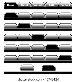 Web buttons, black and gray navigation bars with individual blank tabs. Isolated on white. Raster also available.