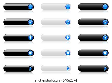 Web buttons (black and white variations) with blue