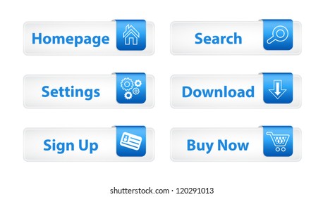 Web Buttons with Blue Bookmarks and Six Icons