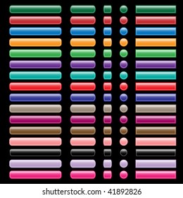 Web buttons collection in assorted colors, shapes and sizes. Raster also available.