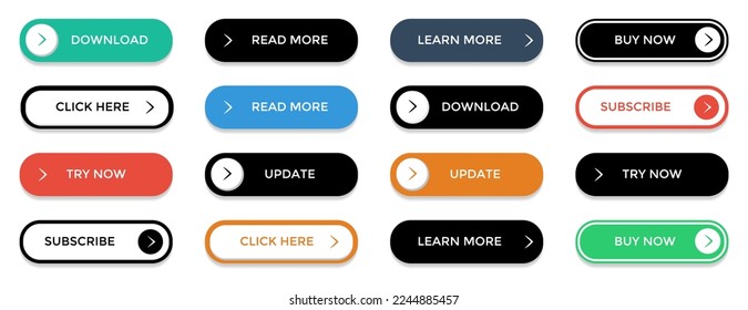 Web buttons collection with shadow. Set of app buttons template in a flat design. Vector illustration