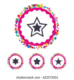 Web buttons with confetti pieces. Star of David icons. Sheriff police sign. Symbol of Israel. Bright stylish design. Vector