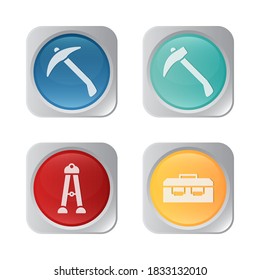 Web buttons, Construction symbol, icon set, Repair, tools, ax, toolbox, hat, stairs.
